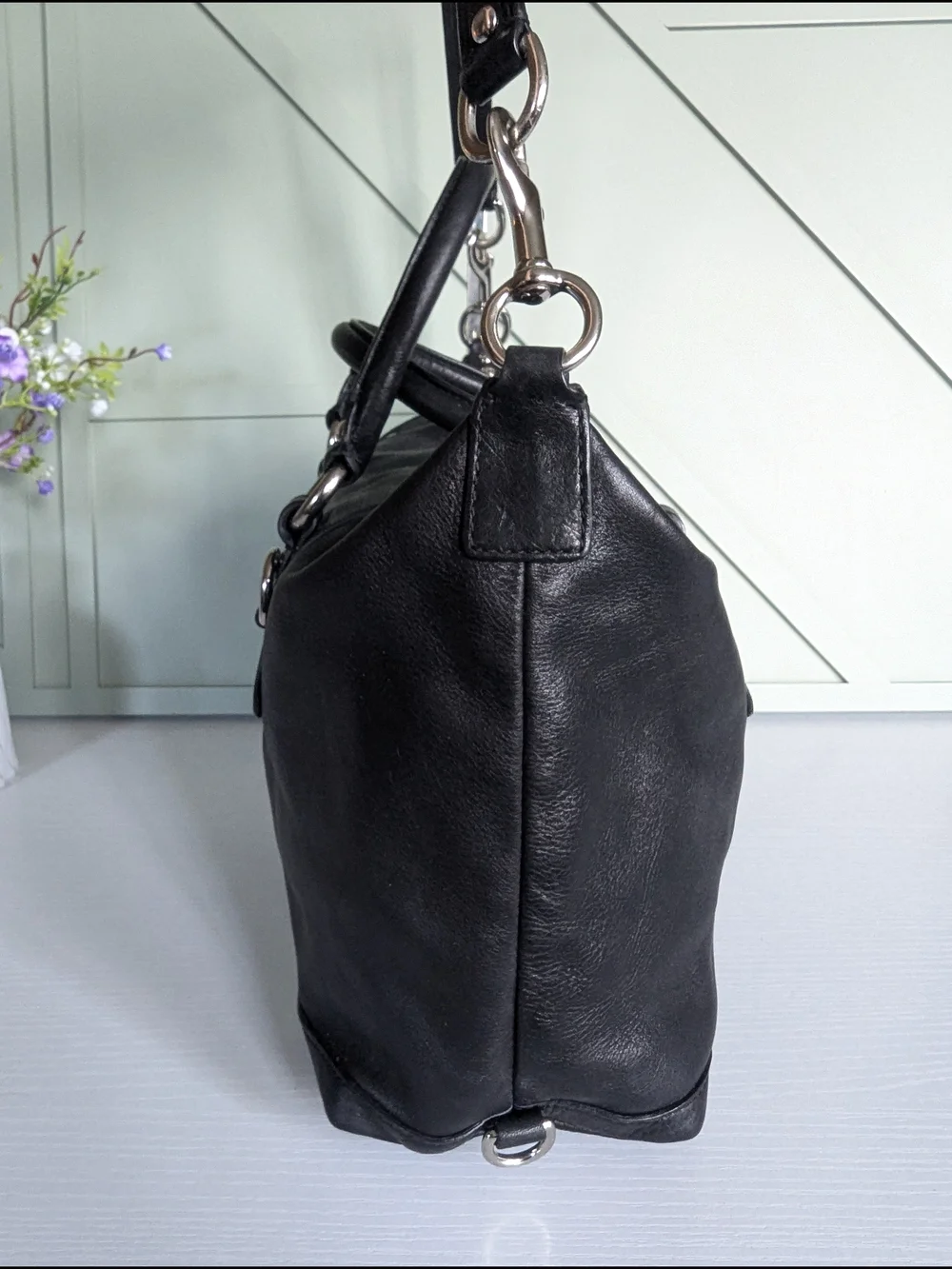 Coach Black Leather Satchel with Detachable Shoulder Strap